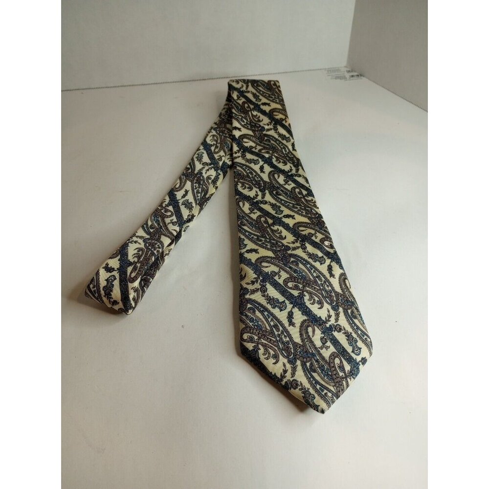 Men's Vintage Christian Dior Classic  Necktie Cream Gray Blue Paisley Made USA